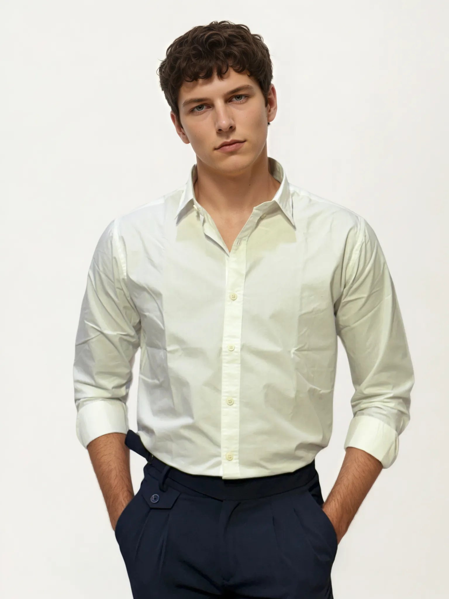 White Pima-Cotton Plain Formal Shirt