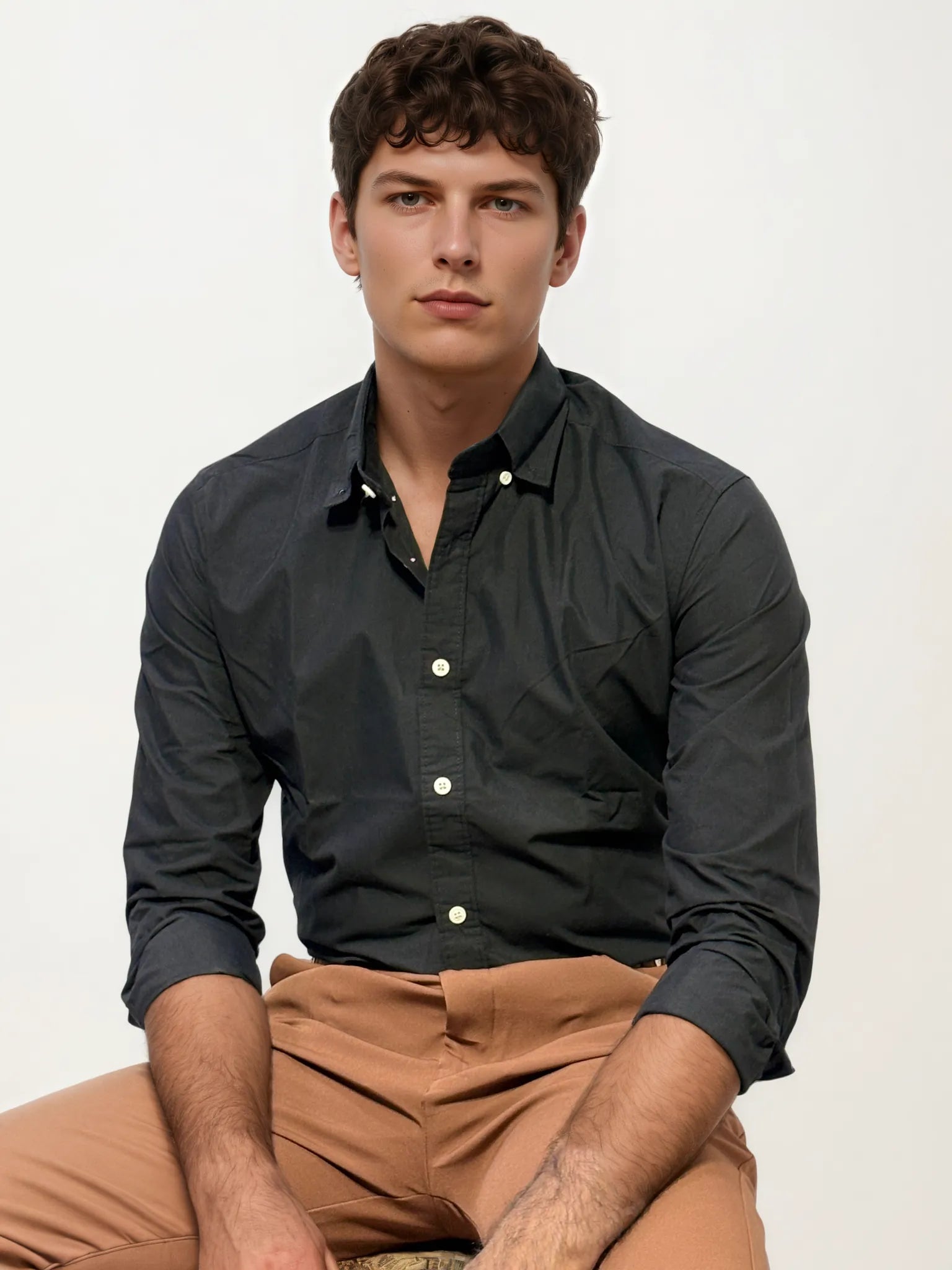 Black Pima-Cotton Plain Formal Shirt