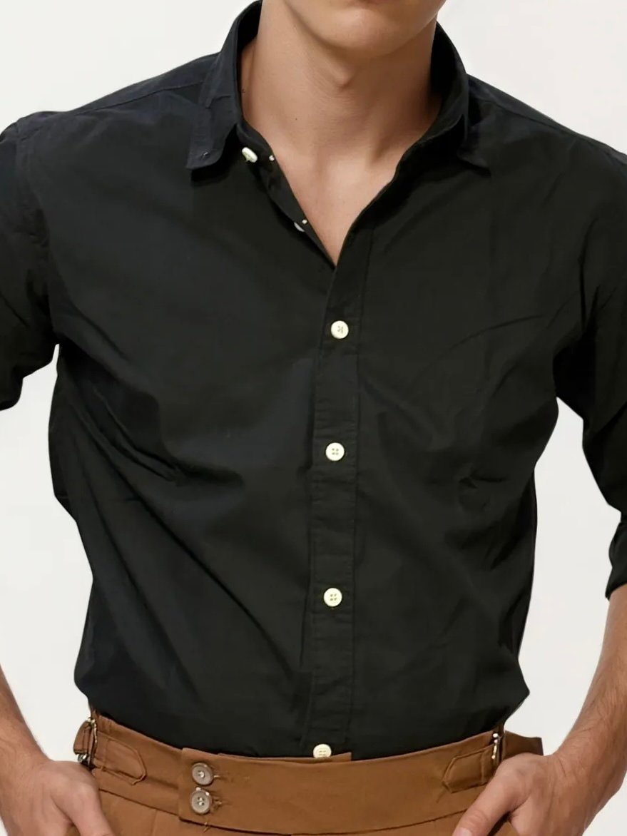Black Pima-Cotton Plain Formal Shirt