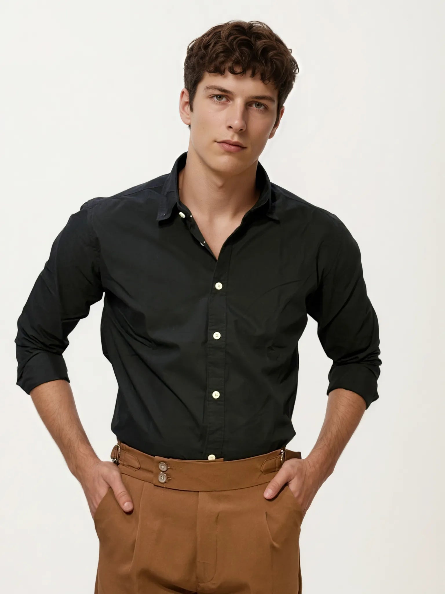 Black Pima-Cotton Plain Formal Shirt