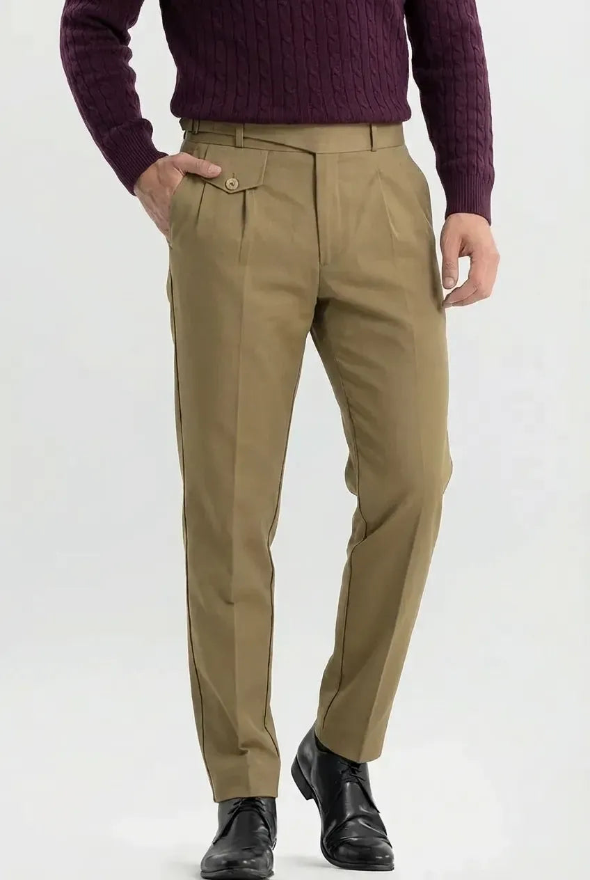Beige Slim Fit Ghurka Formal Trousers