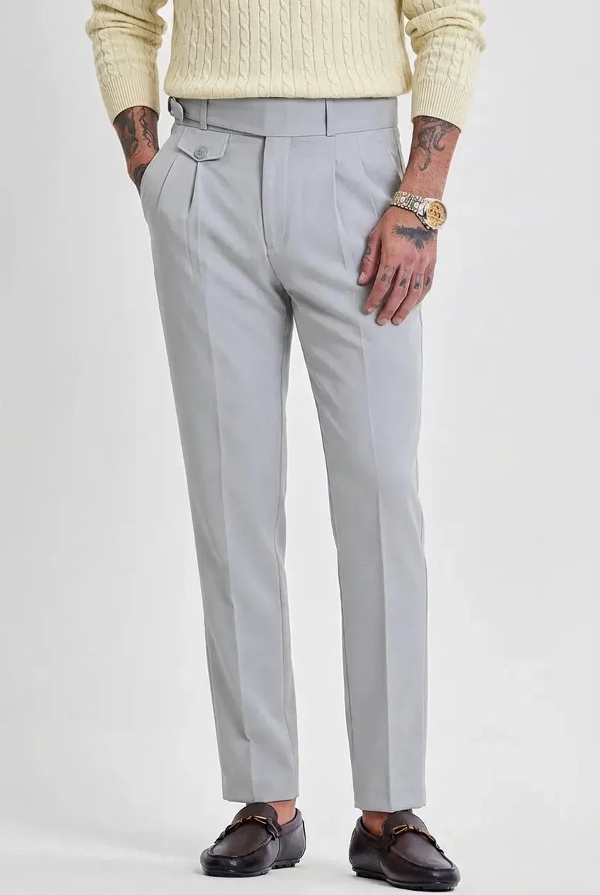 Grey Slim Fit Ghurka Formal Trousers