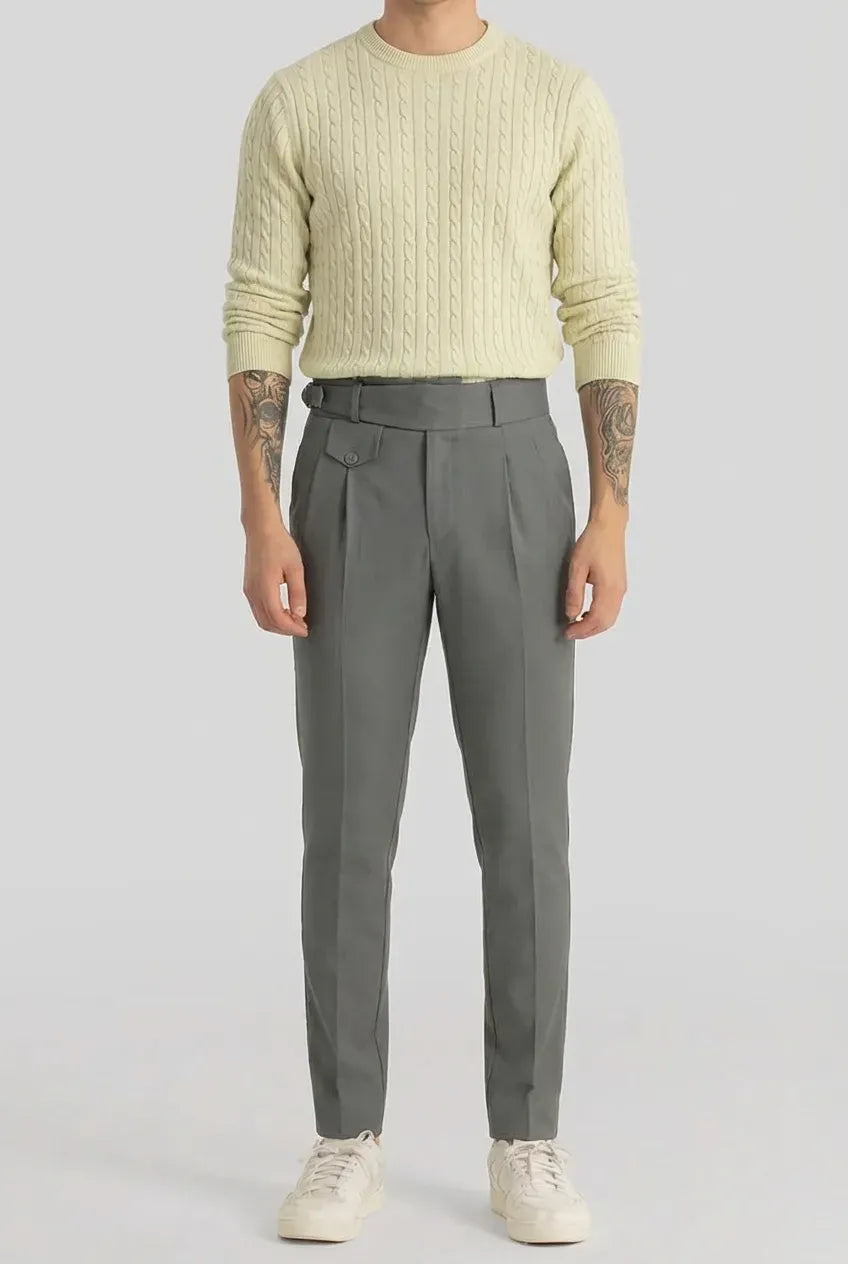 Grey Slim Fit Ghurka Formal Trousers