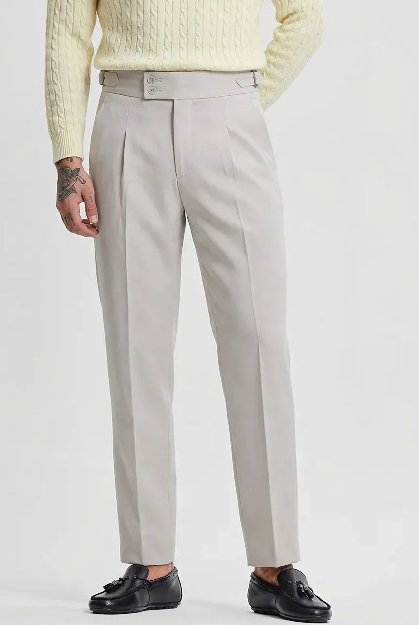 Semi-White Double-button Regular Fit Trousers
