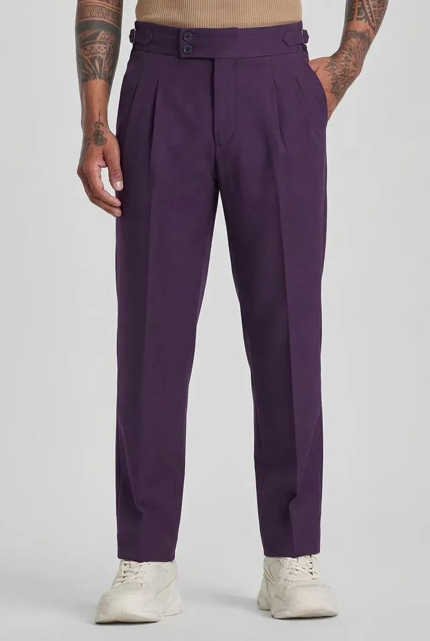Purple Double-Button Regular Fit Trousers