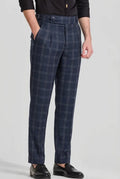 Dark Blue Checked Gurkha Trousers