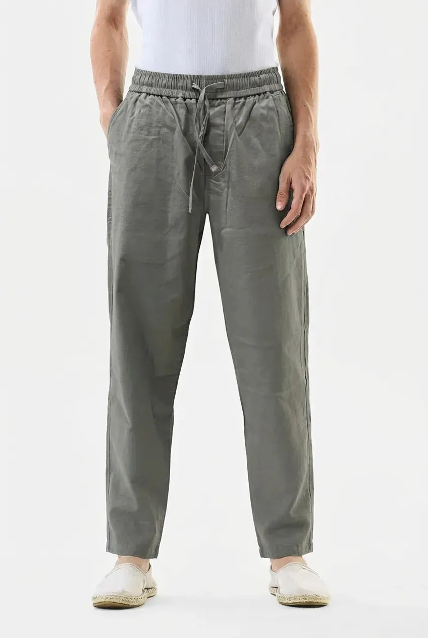 Grey Slim Fit Linen Trousers