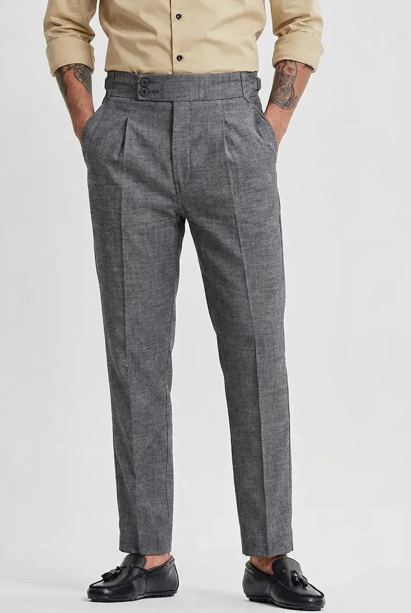Grey Pleated Gurkha Trousers