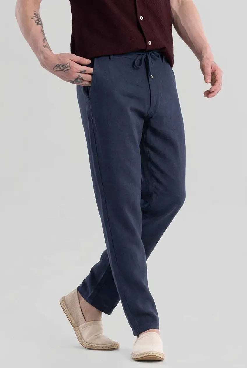 Navy Blue Linen Trousers