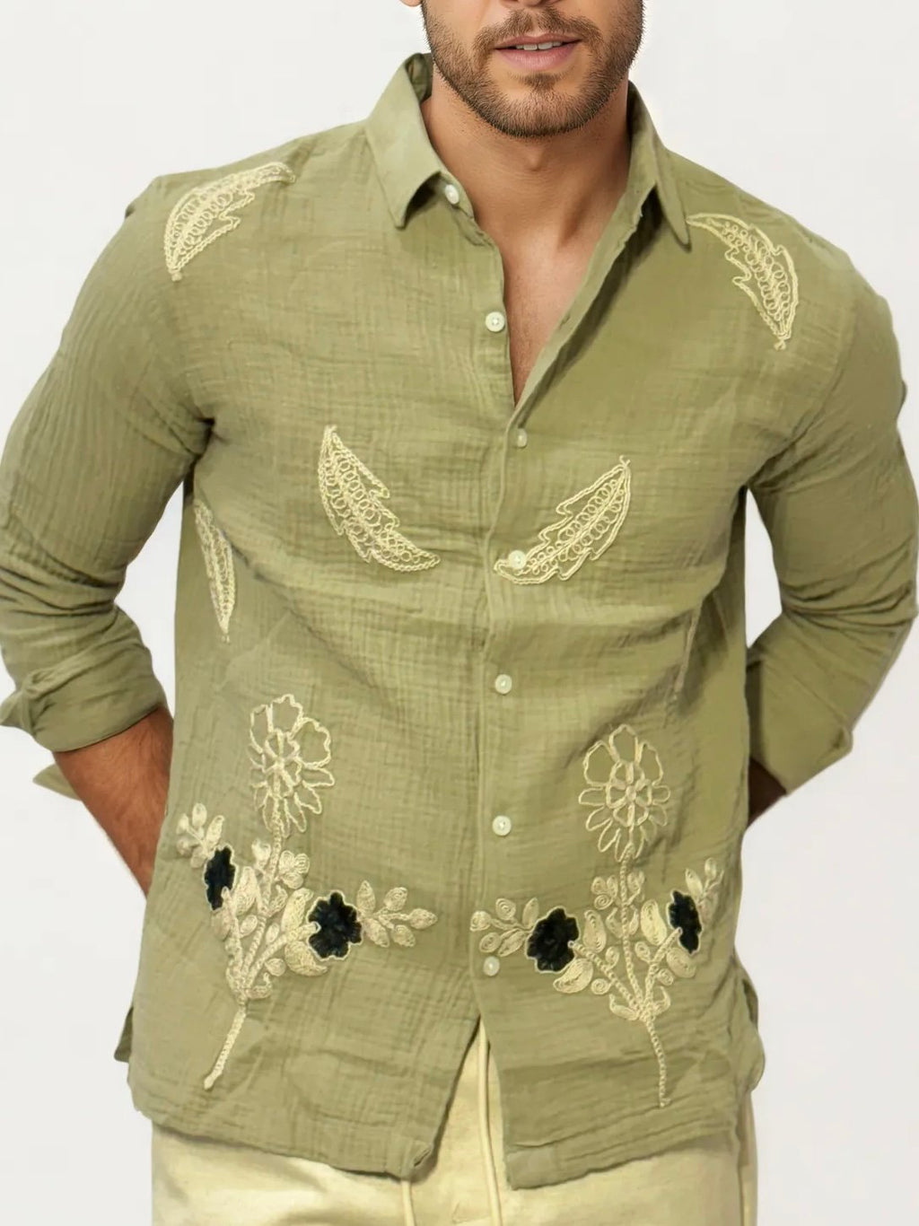 Embroidery Blended Linen Shirt