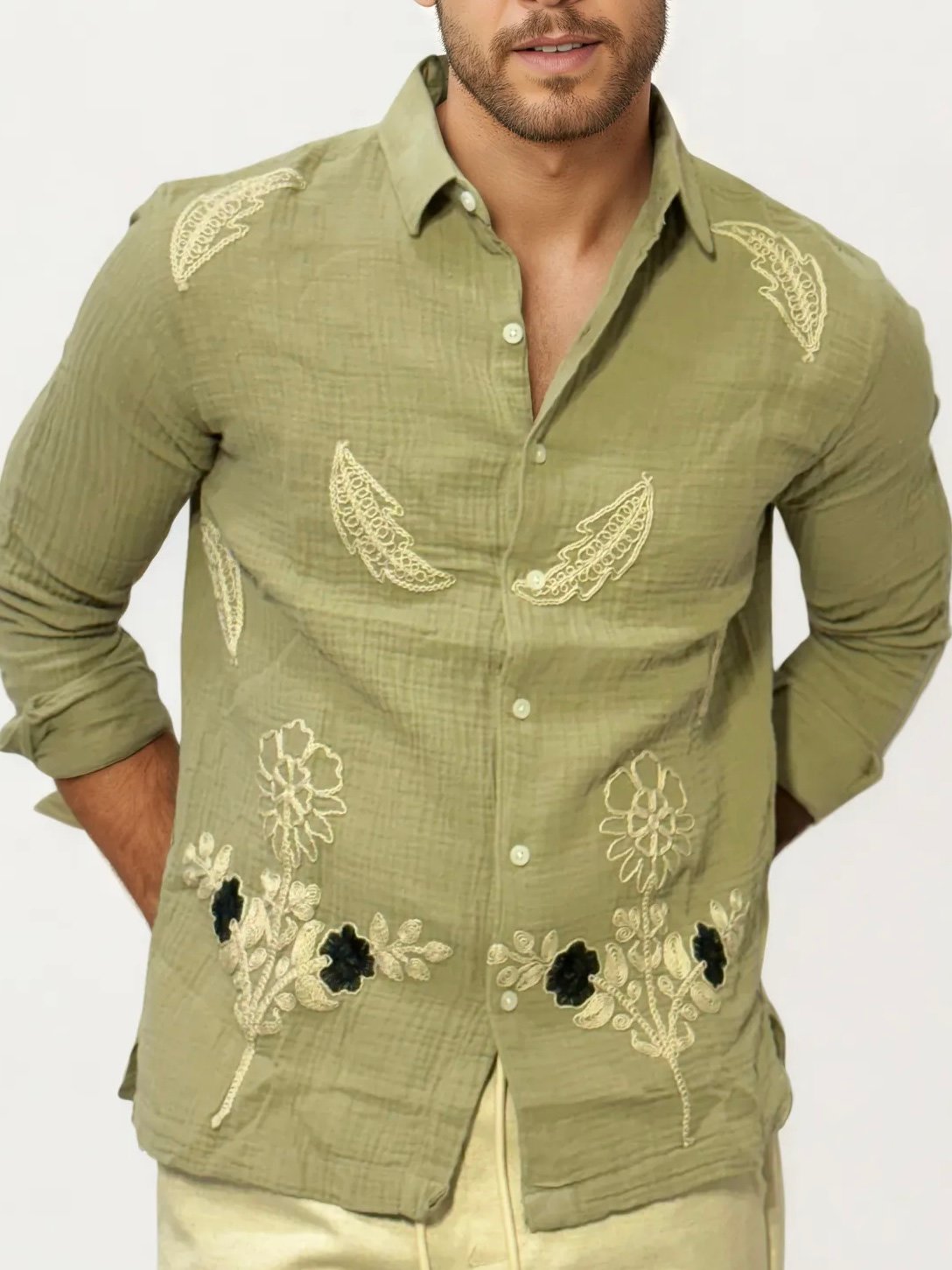 Embroidery Blended Linen Shirt
