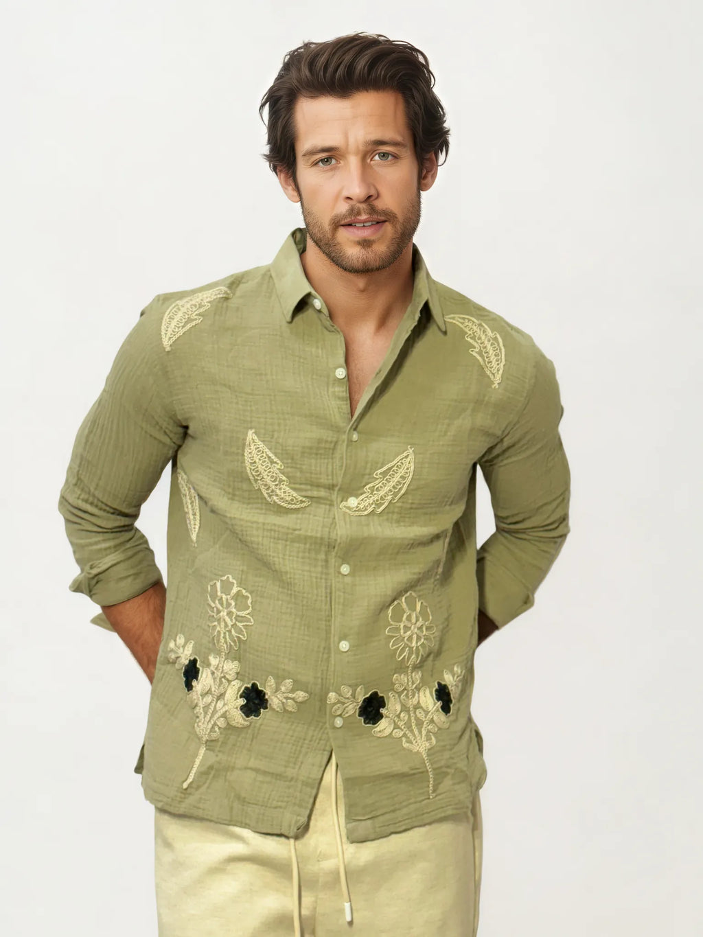 Embroidery Blended Linen Shirt