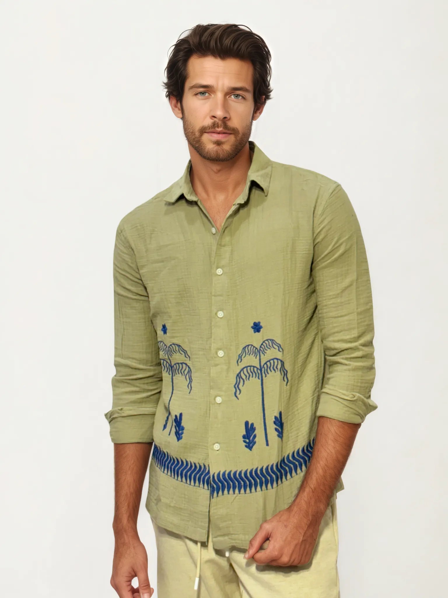 Embroidery Blended Linen Shirt