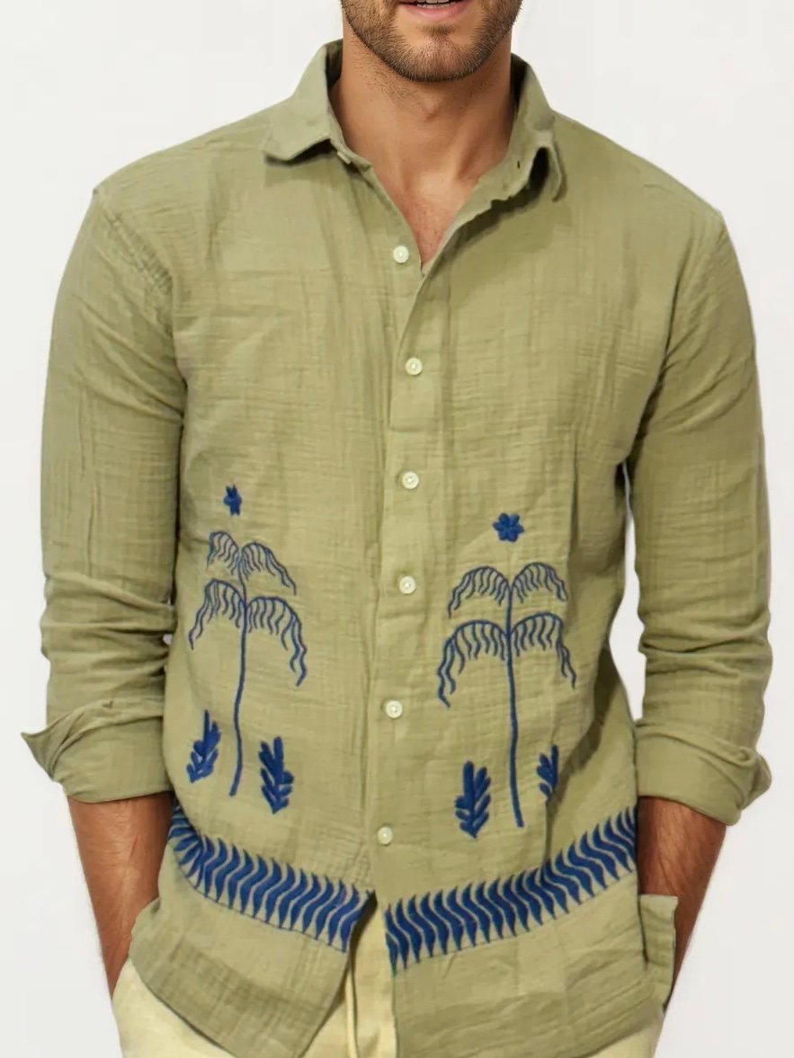 Embroidery Blended Linen Shirt
