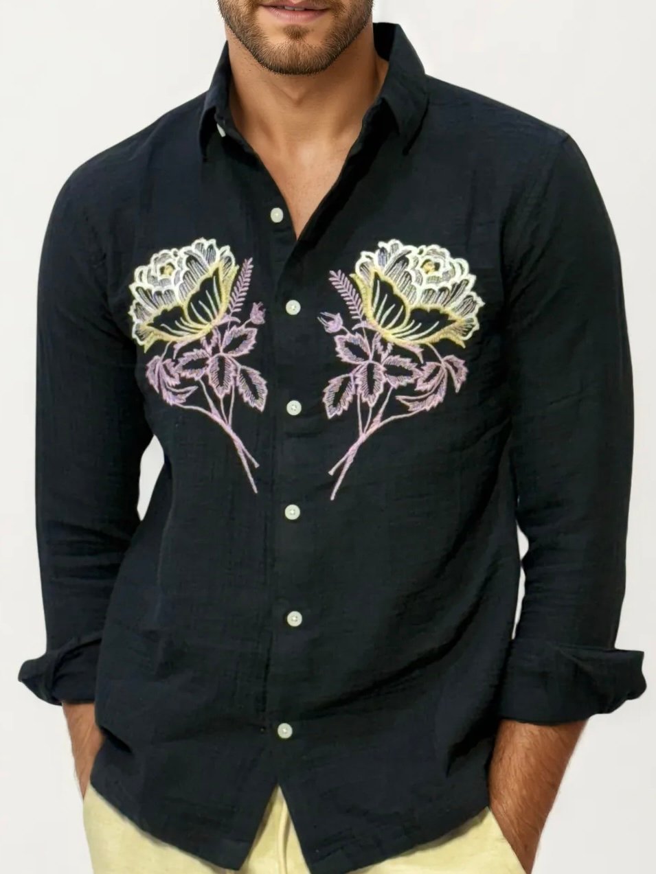 Embroidery Blended Linen Shirt