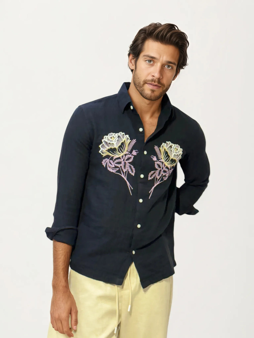 Embroidery Blended Linen Shirt