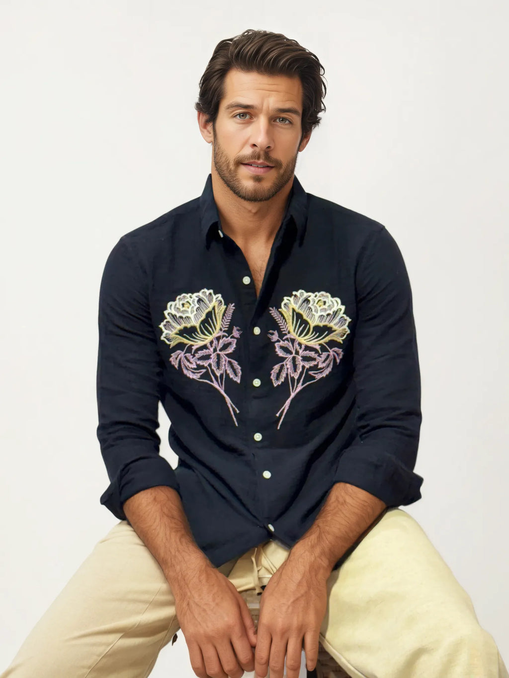 Embroidery Blended Linen Shirt