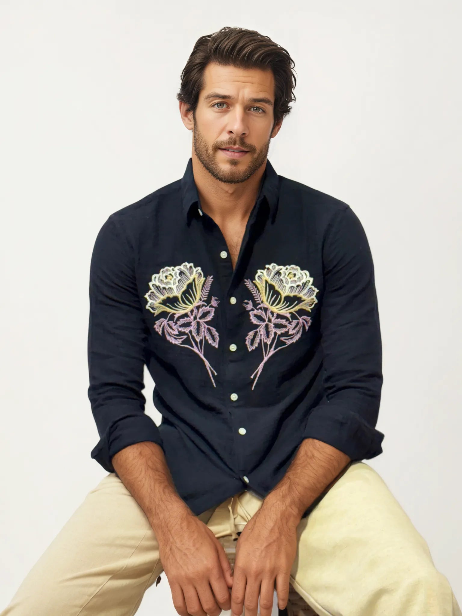 Embroidery Blended Linen Shirt