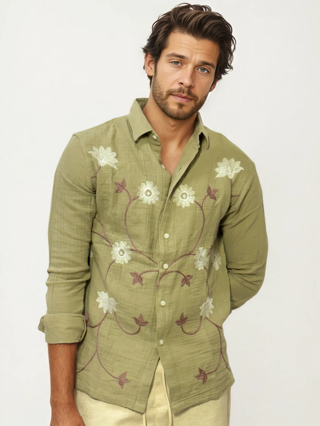 Embroidery Blended Linen Shirt