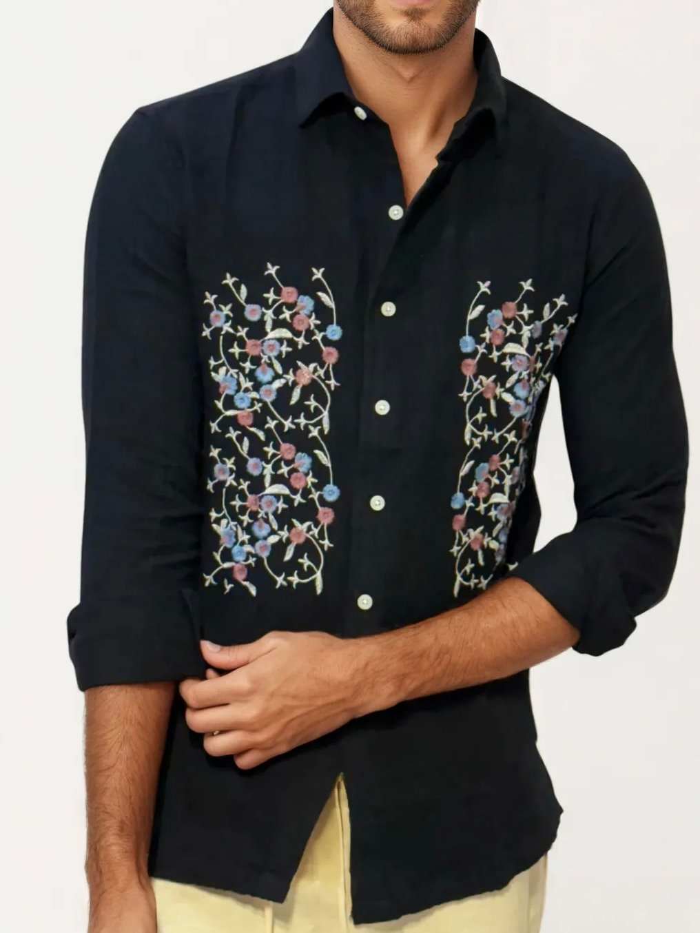 Embroidery Blended Linen Shirt