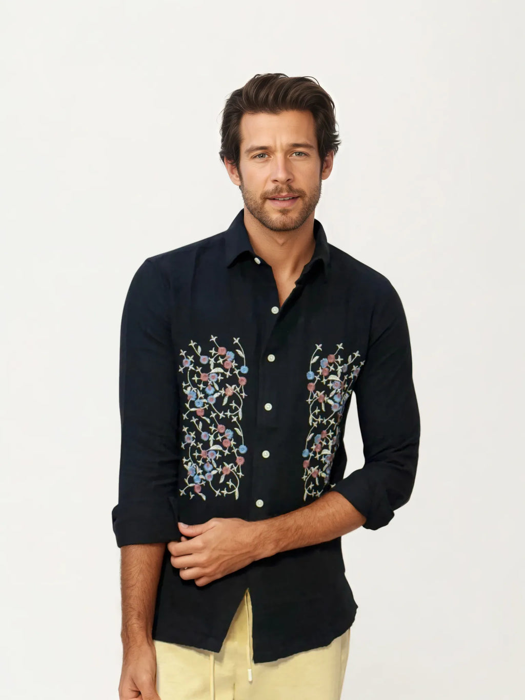 Embroidery Blended Linen Shirt