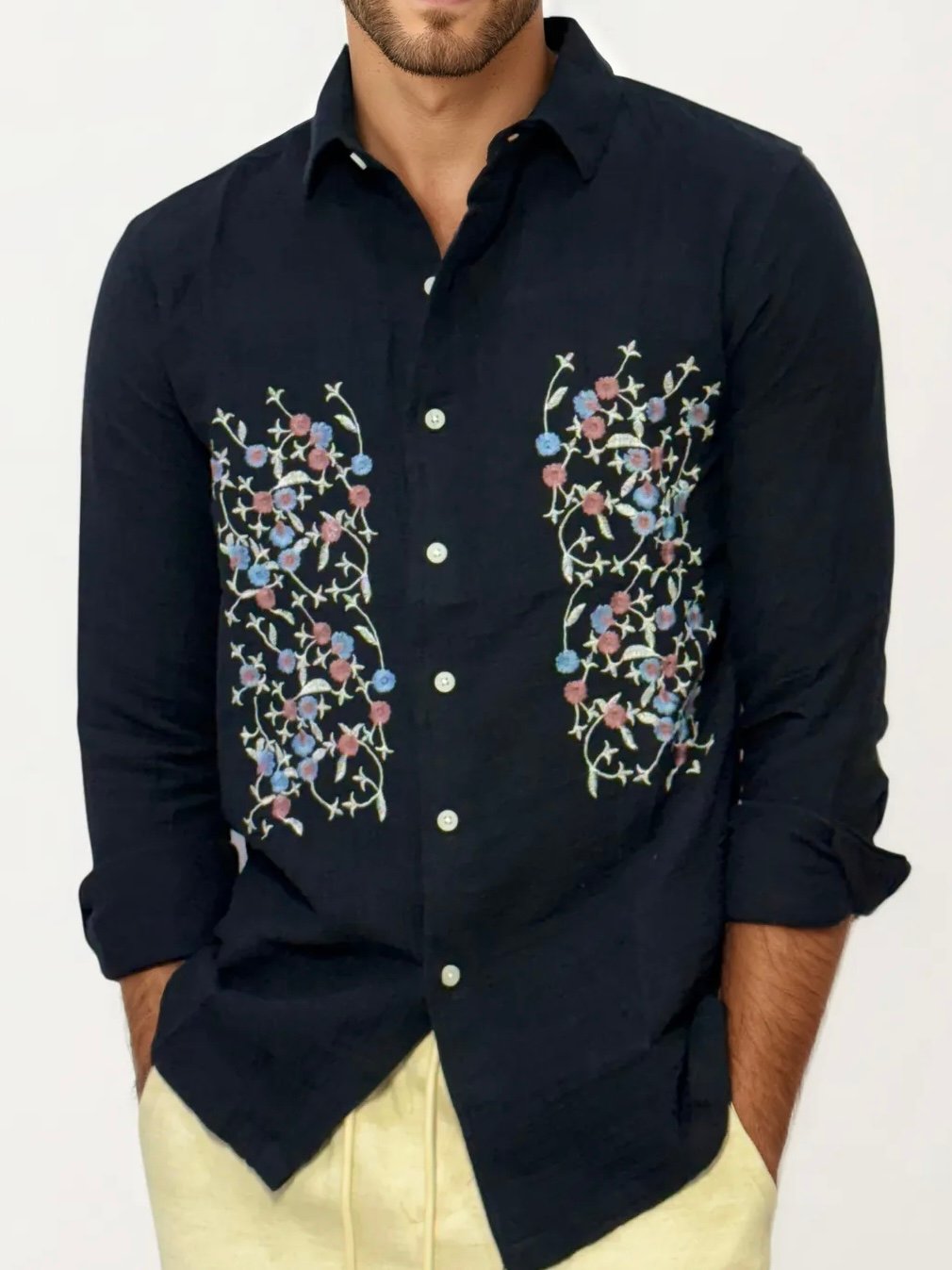 Embroidery Blended Linen Shirt