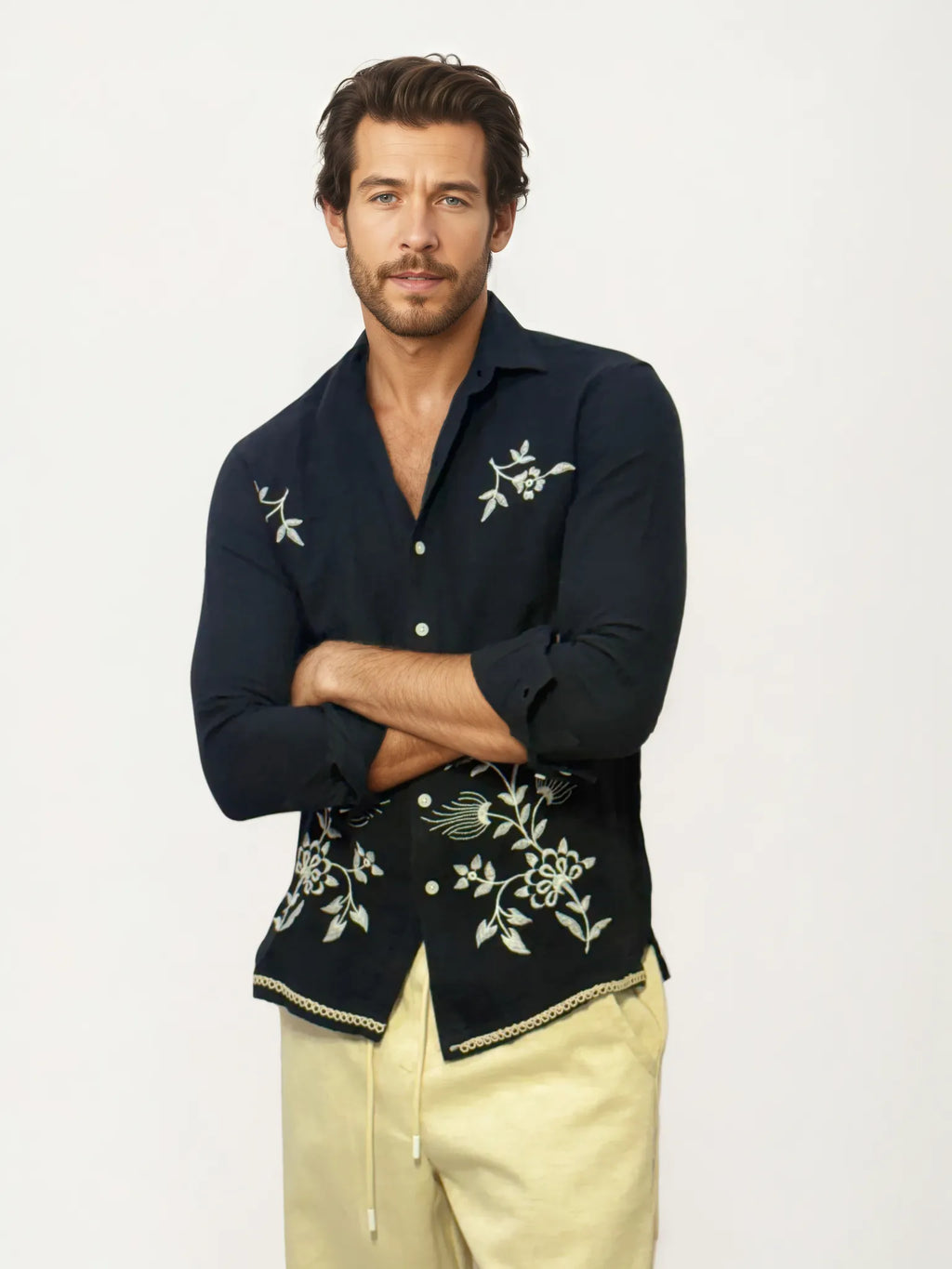 Embroidery Blended Linen Shirt