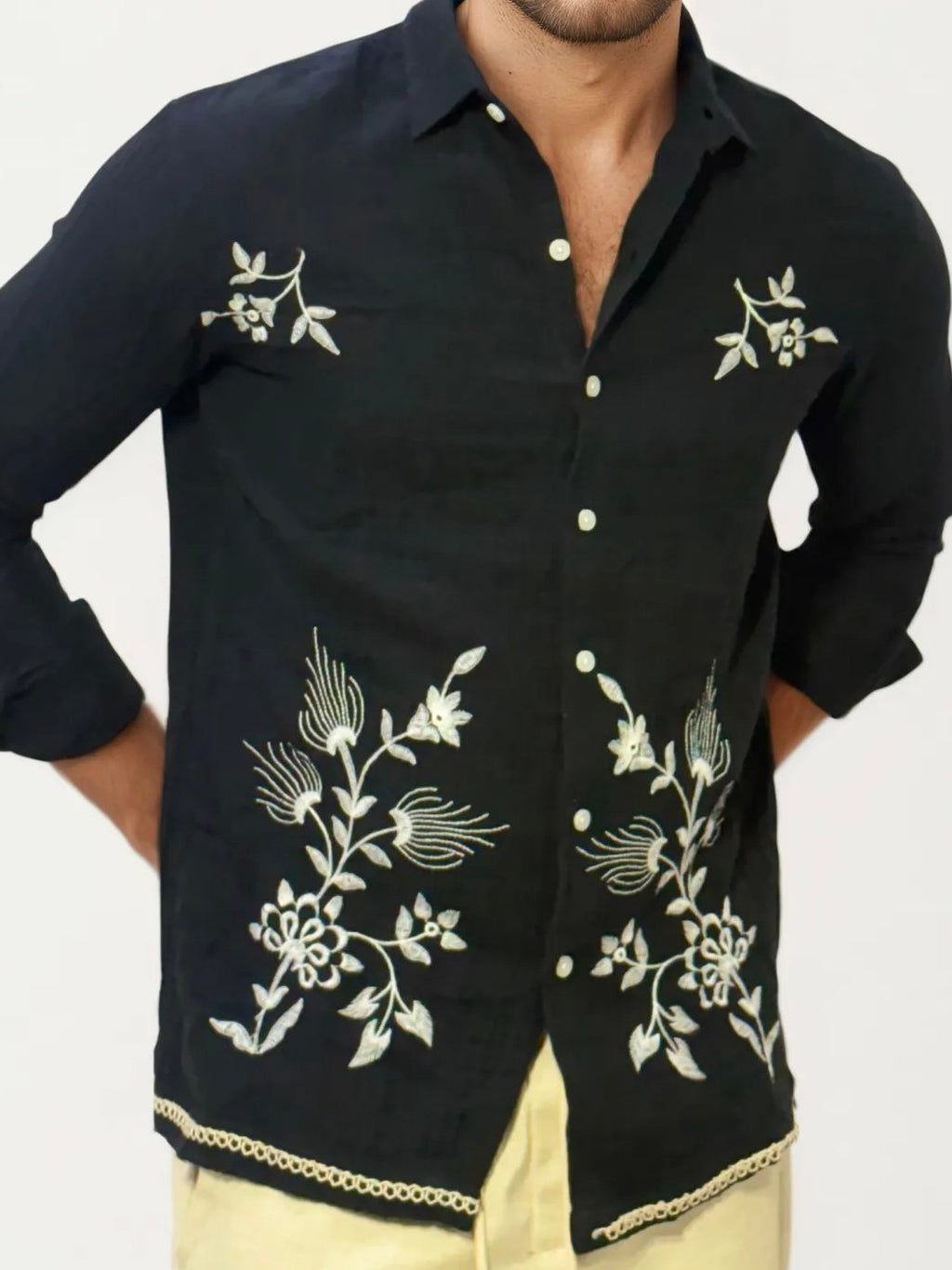 Embroidery Blended Linen Shirt
