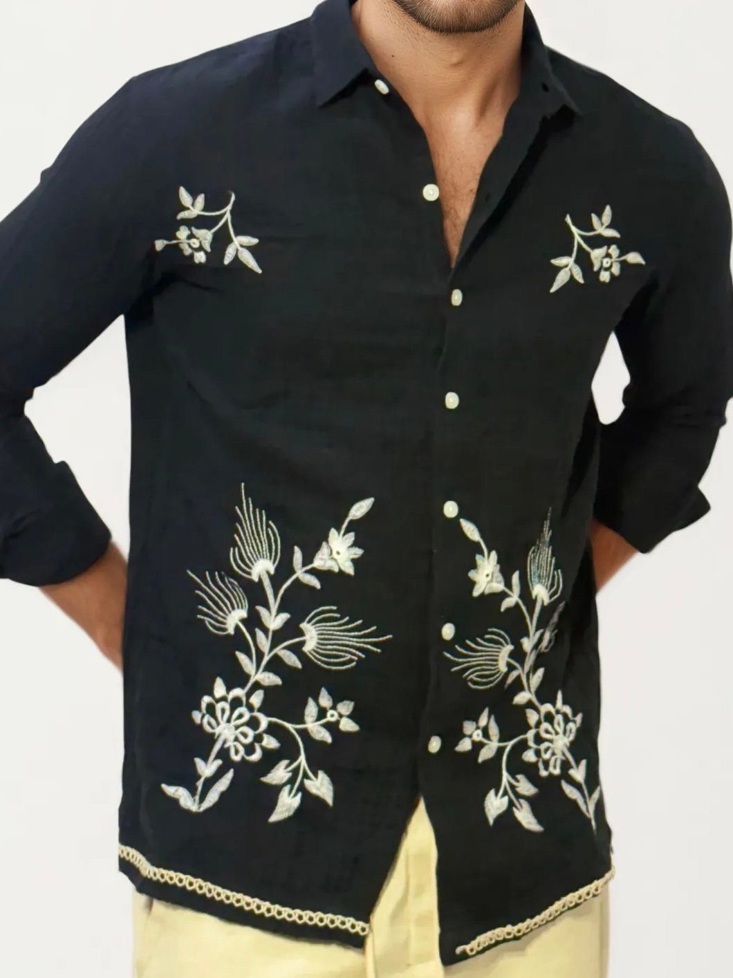 Embroidery Blended Linen Shirt