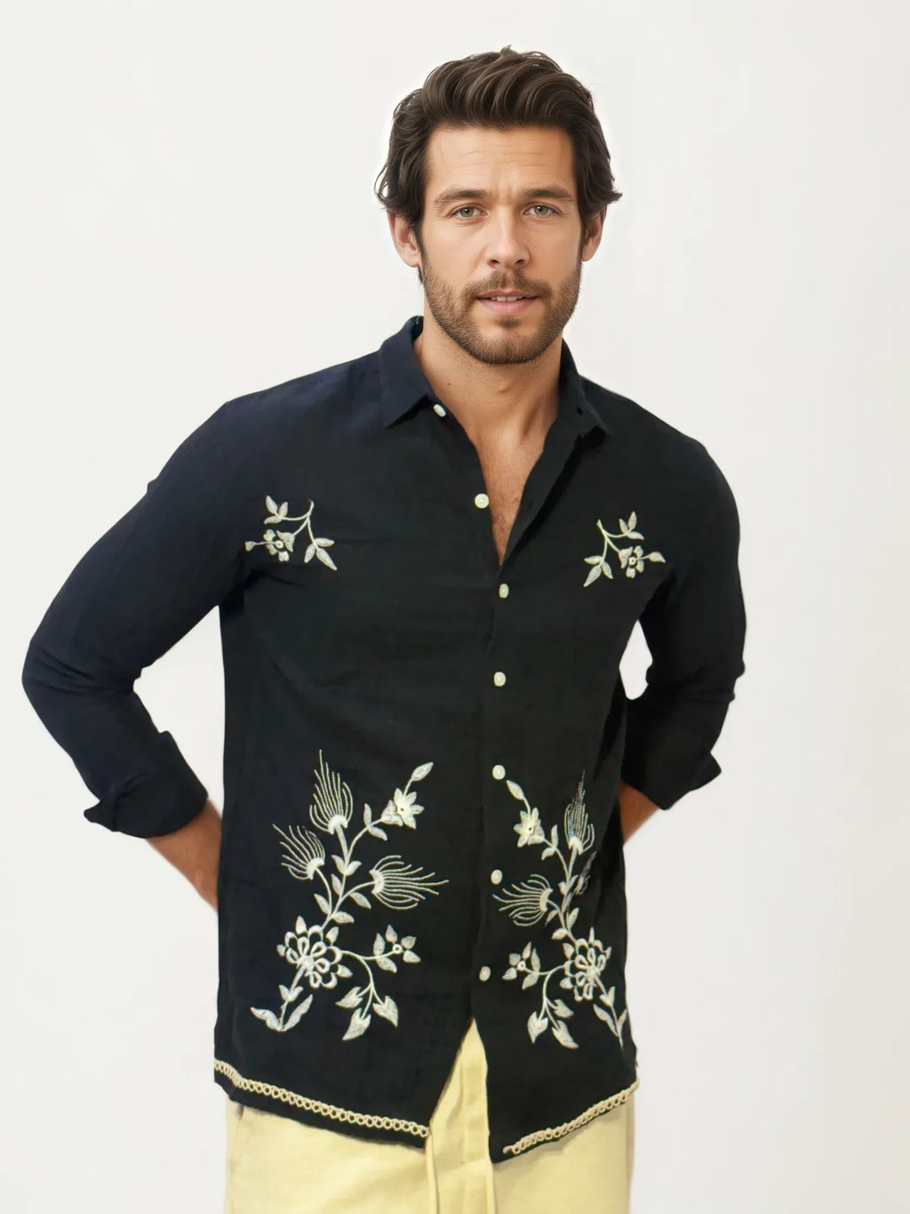 Embroidery Blended Linen Shirt
