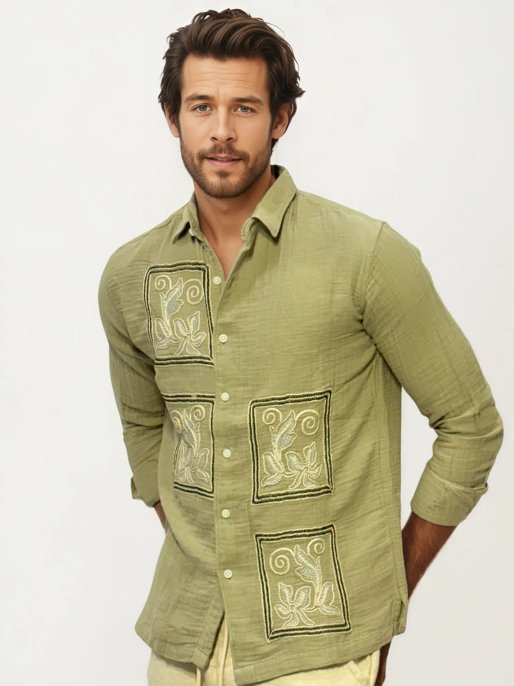 Embroidery Blended Linen Shirt