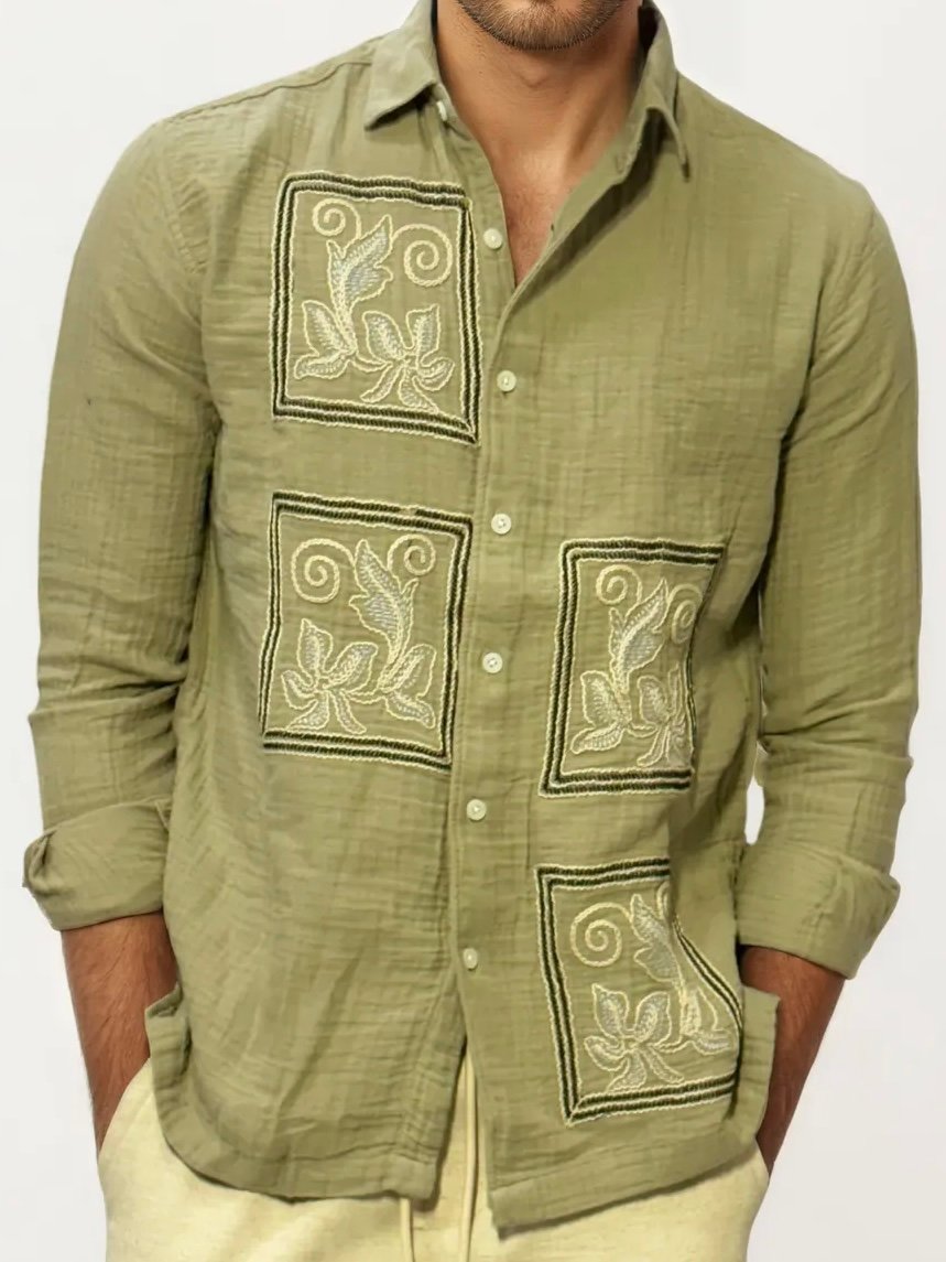 Embroidery Blended Linen Shirt