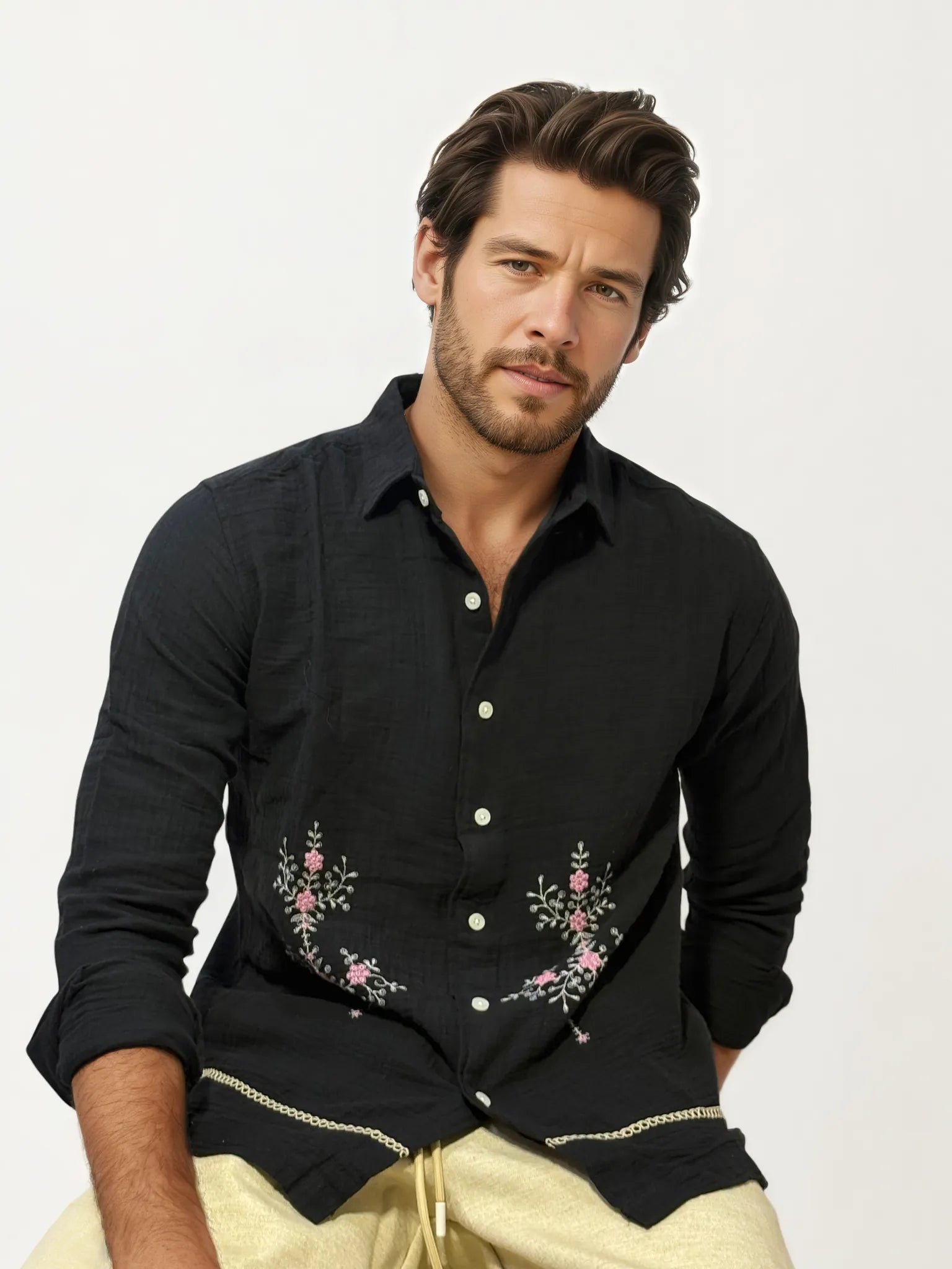 Embroidery Blended Linen Shirt