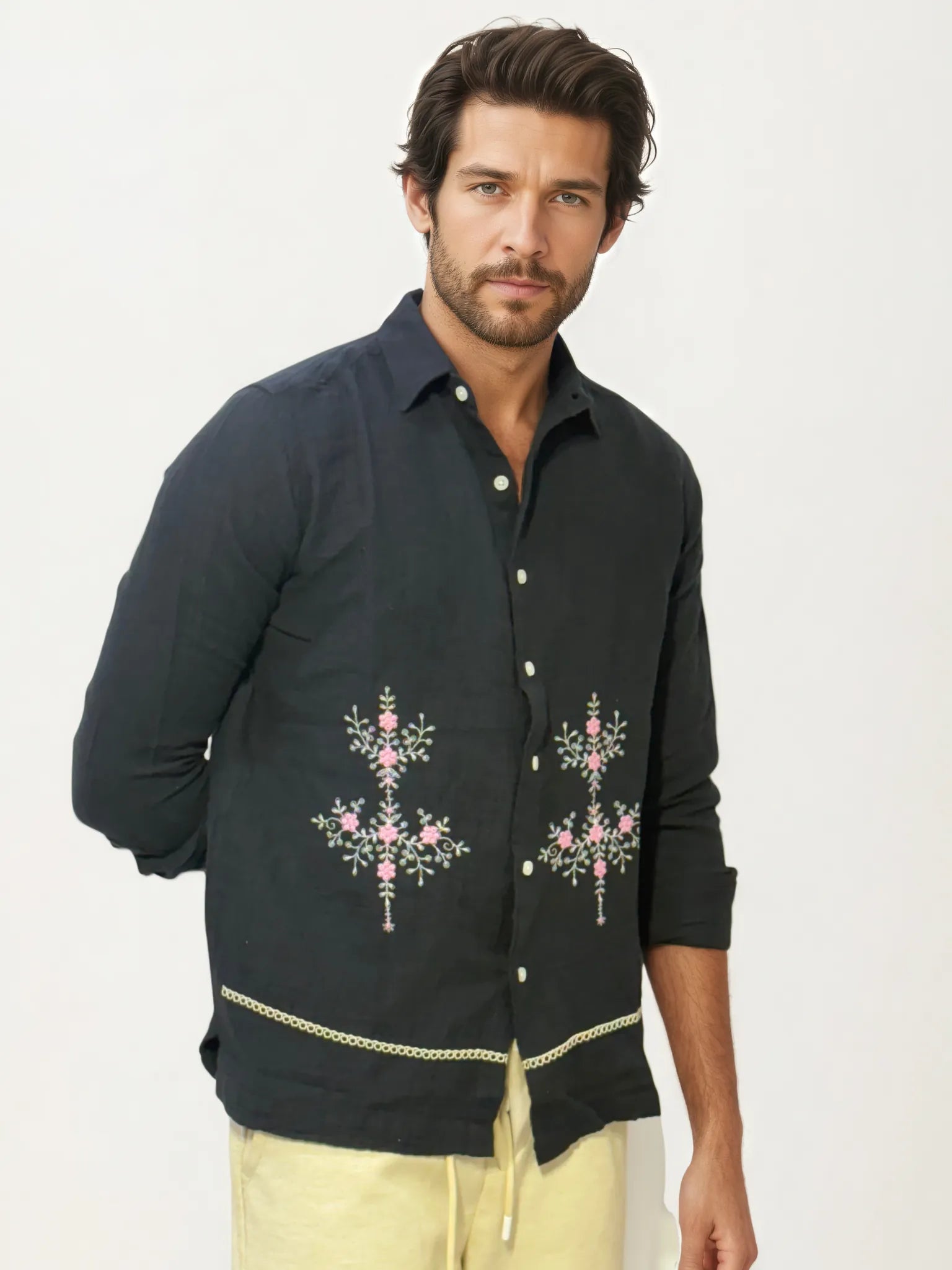Embroidery Blended Linen Shirt