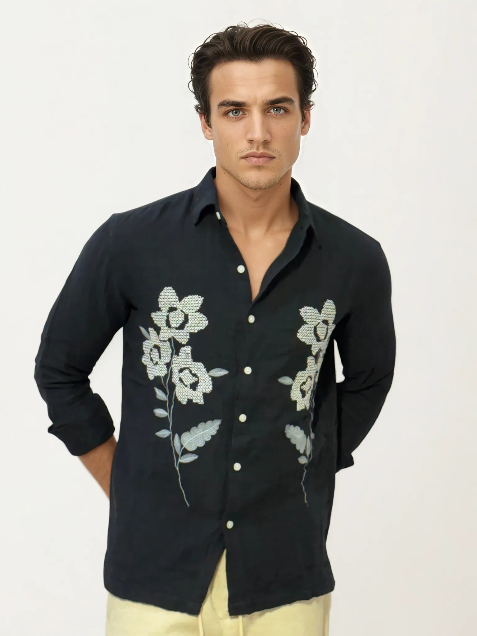 Embroidery Blended Linen Shirt