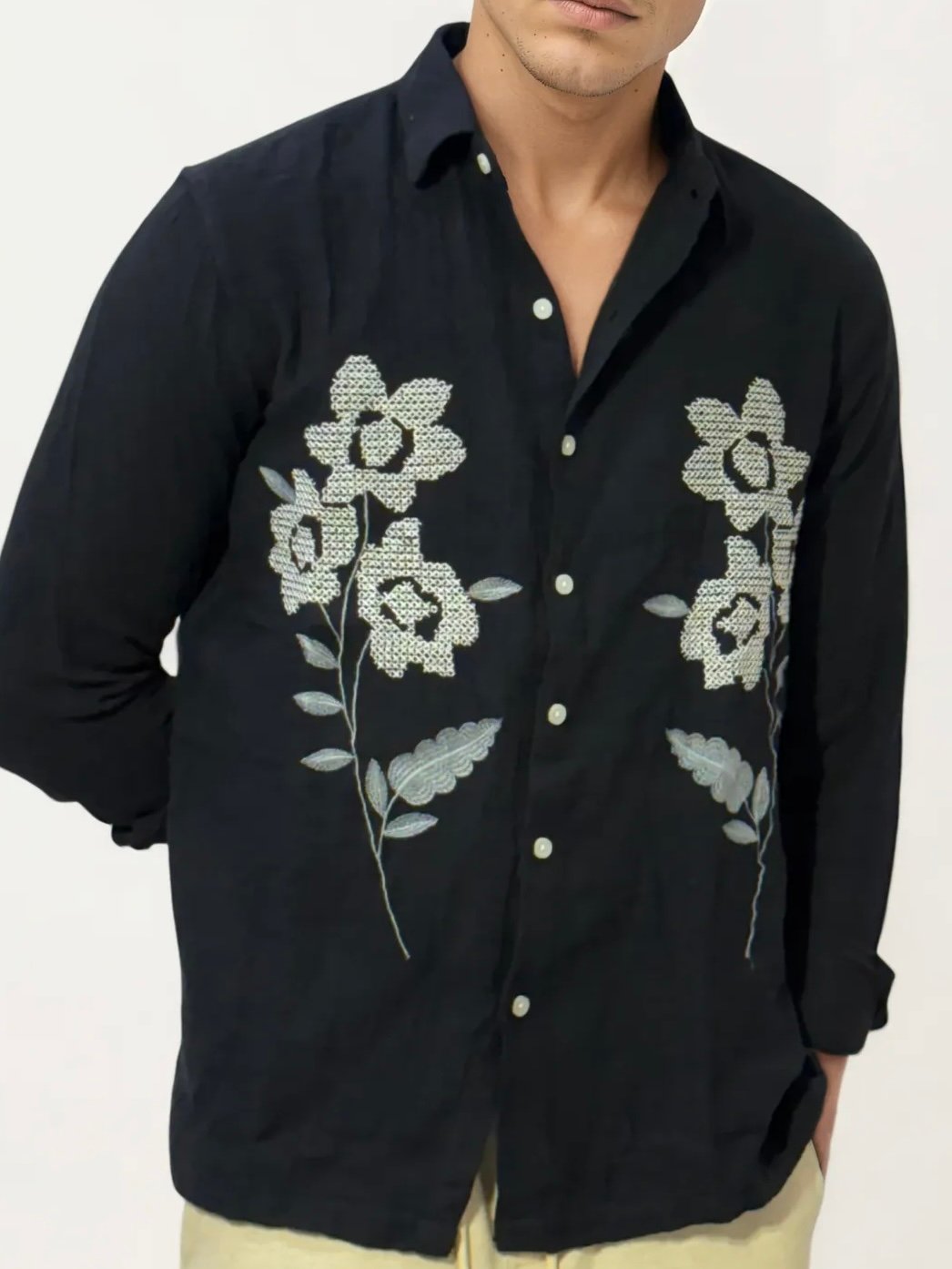 Embroidery Blended Linen Shirt
