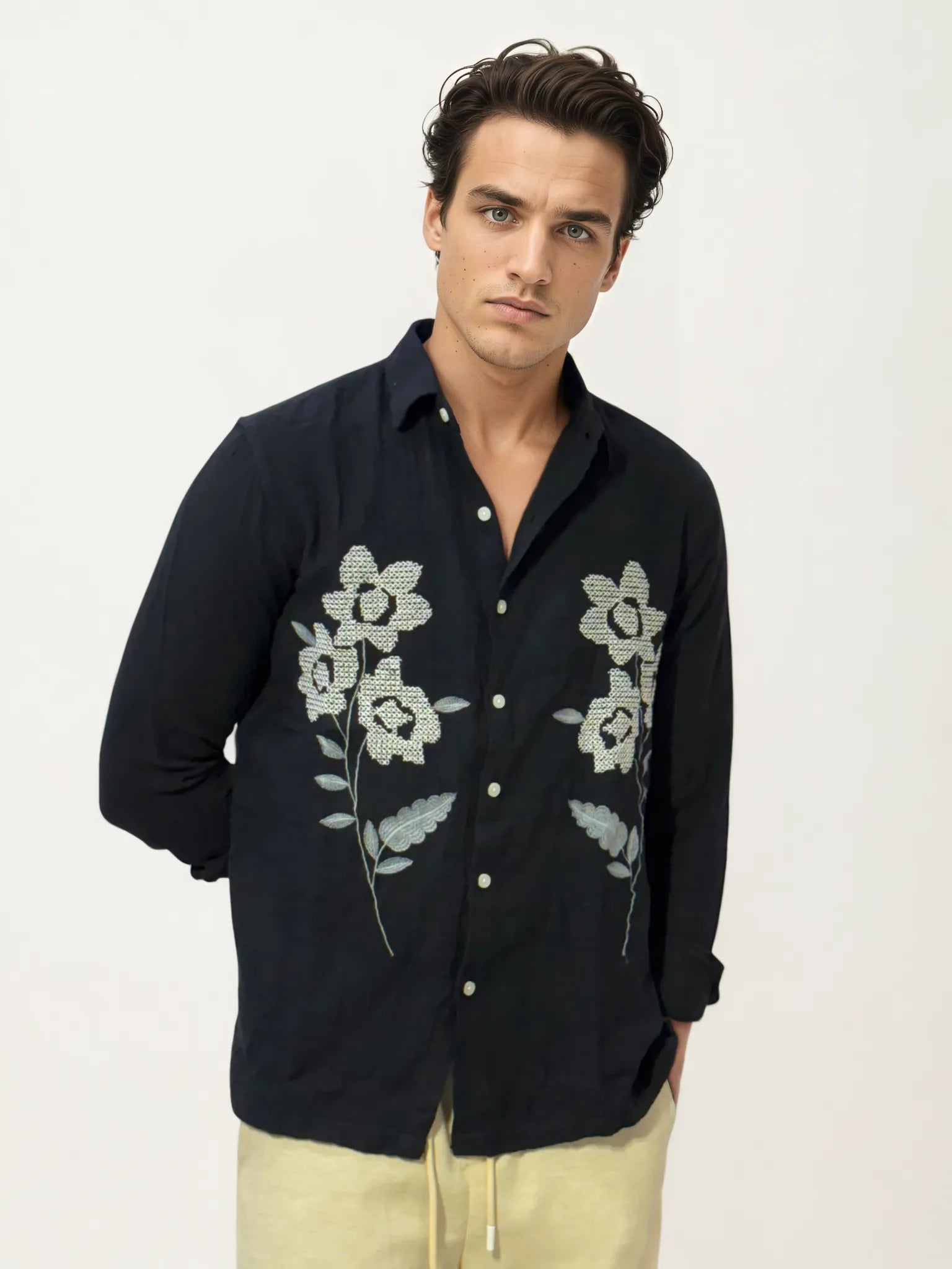 Embroidery Blended Linen Shirt
