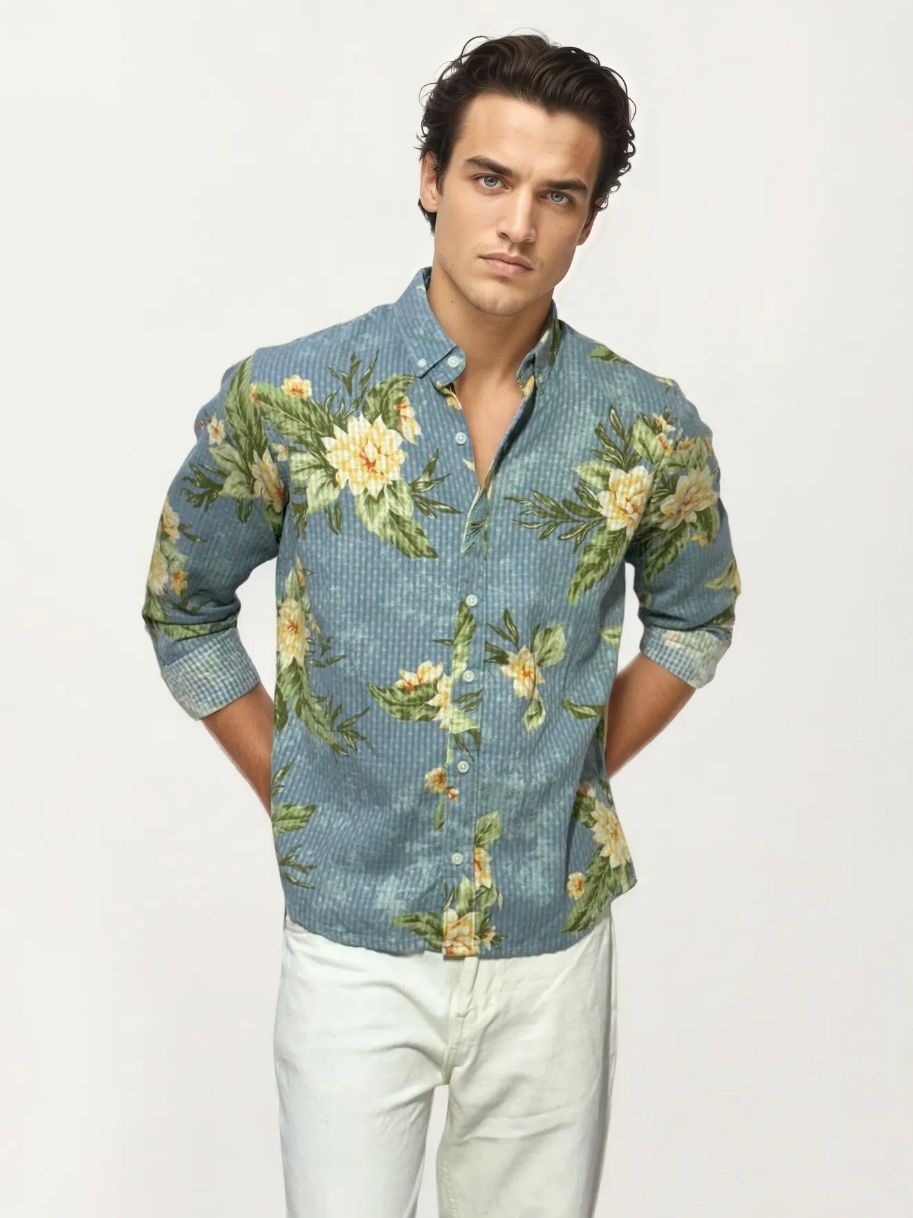 Blue Printed Full-Hand Shirt