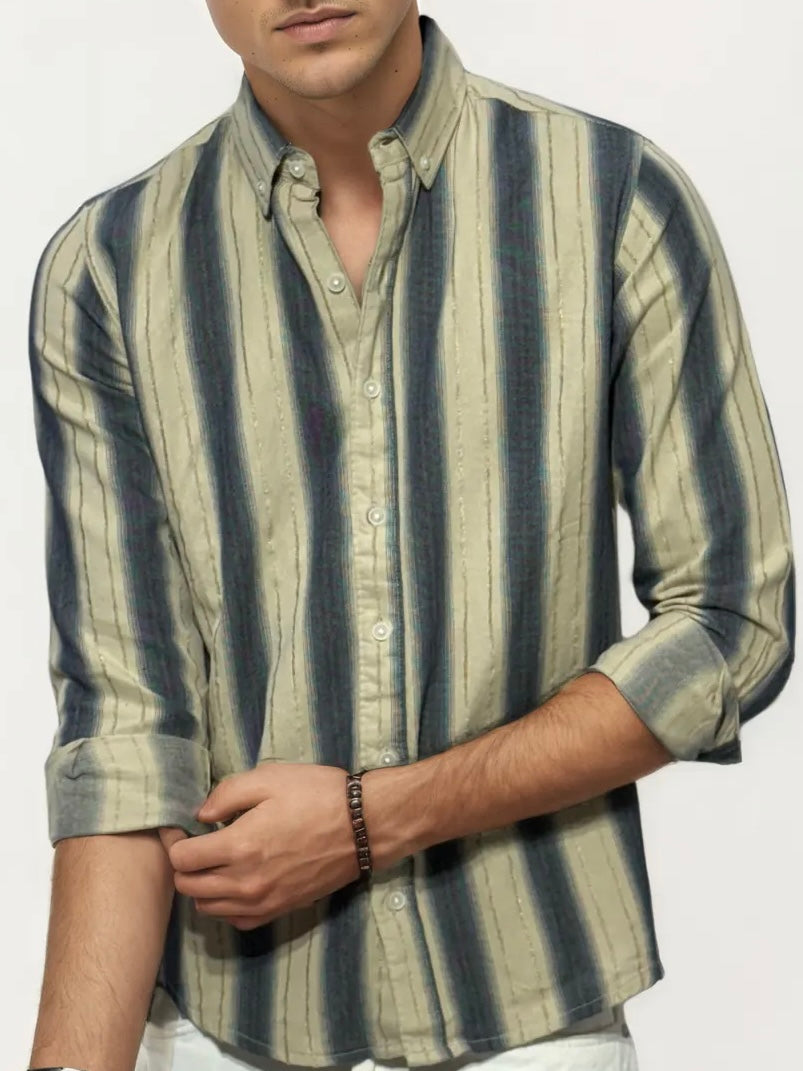 Blue-White Striped Full-Hand Shirt