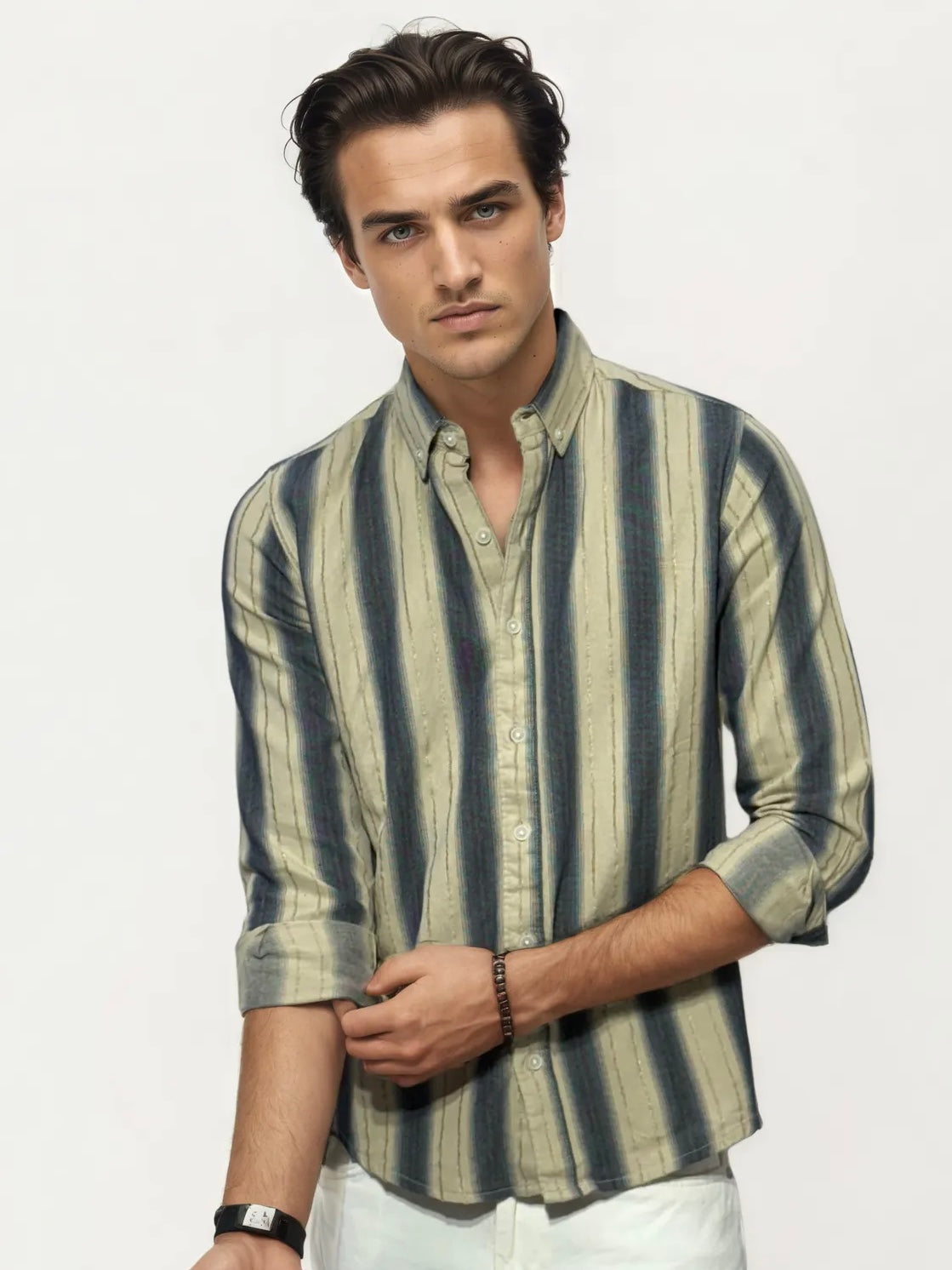 Blue-White Striped Full-Hand Shirt