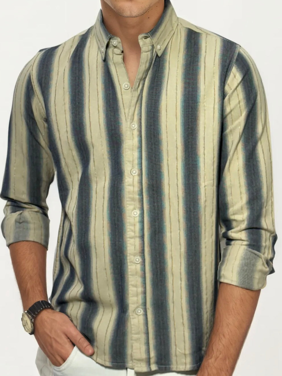 Blue-White Striped Full-Hand Shirt