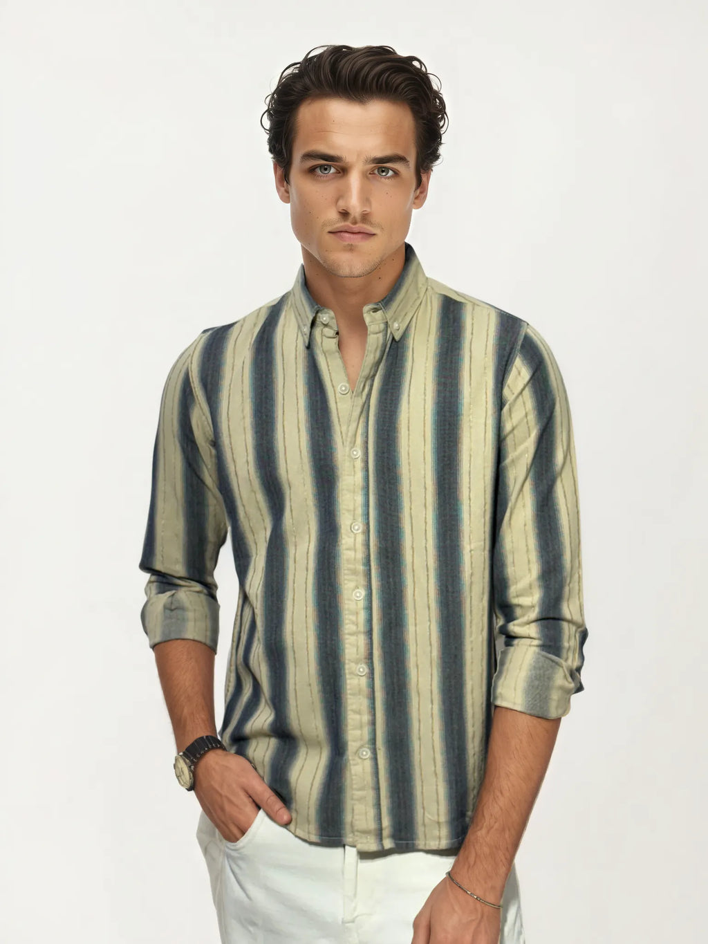 Blue-White Striped Full-Hand Shirt