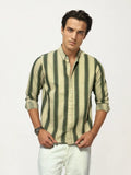 Green-White Striped Full-Hand Shirt