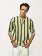 Green-White Striped Full-Hand Shirt