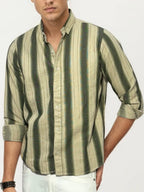 Green-White Striped Full-Hand Shirt