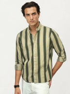 Green-White Striped Full-Hand Shirt