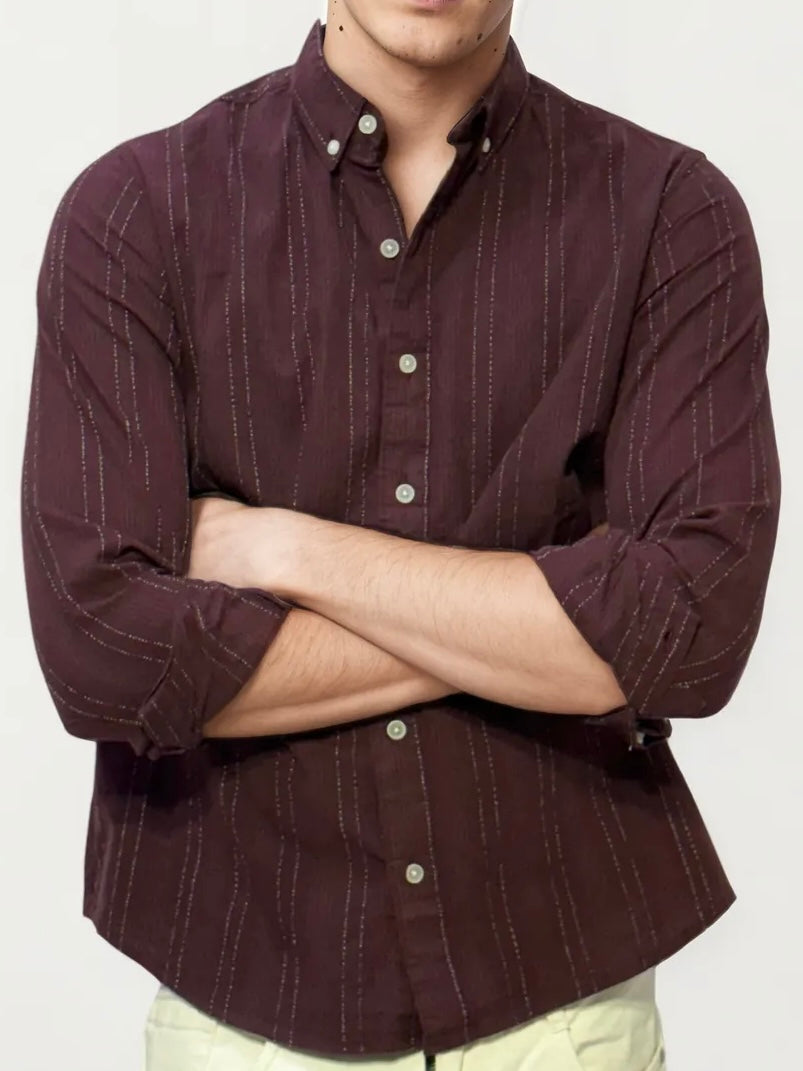 Wine Striped Full-Hand Shirt