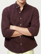 Wine Striped Full-Hand Shirt