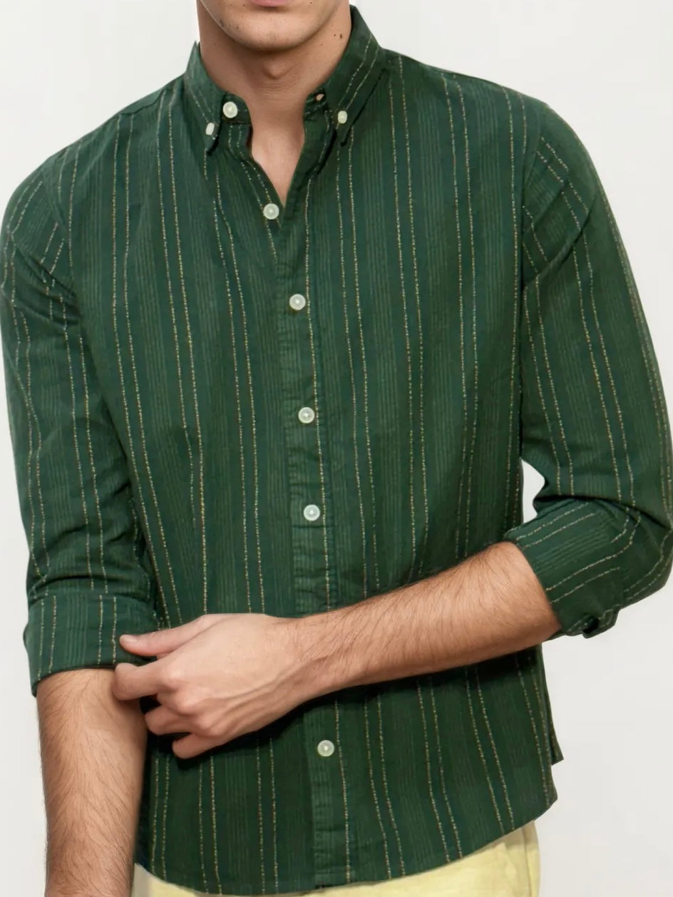 Green Striped Full-Hand Shirt