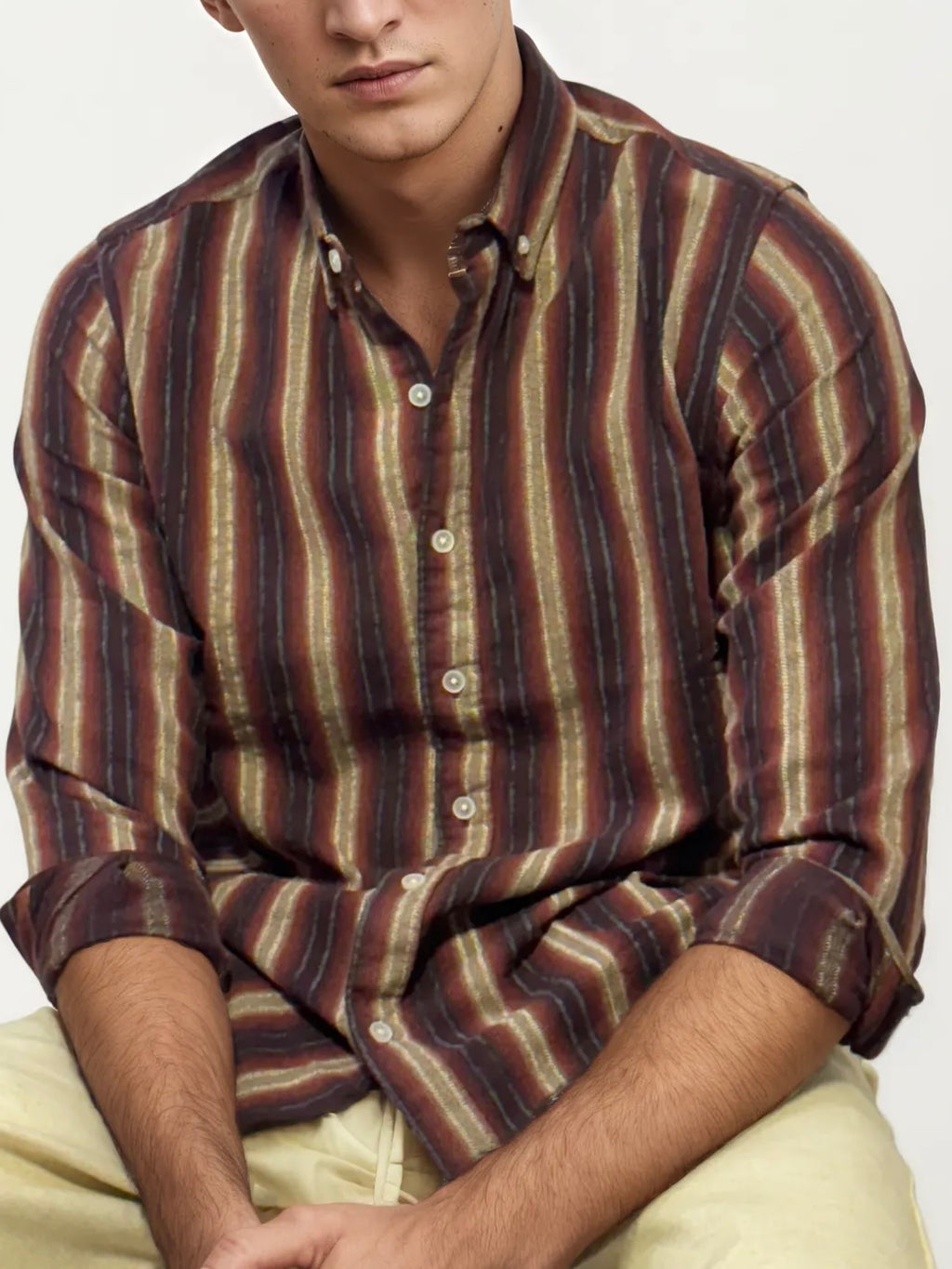 Brown Striped Full-Hand Shirt